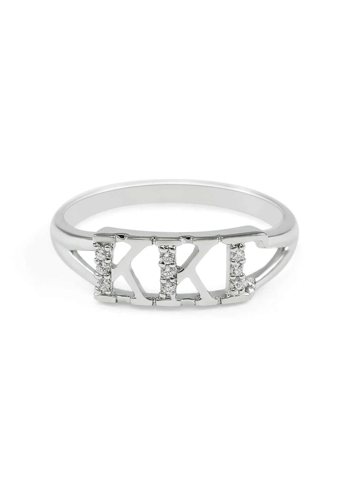 Kappa Kappa Gamma Sterling Silver Ring with Simulated Diamonds