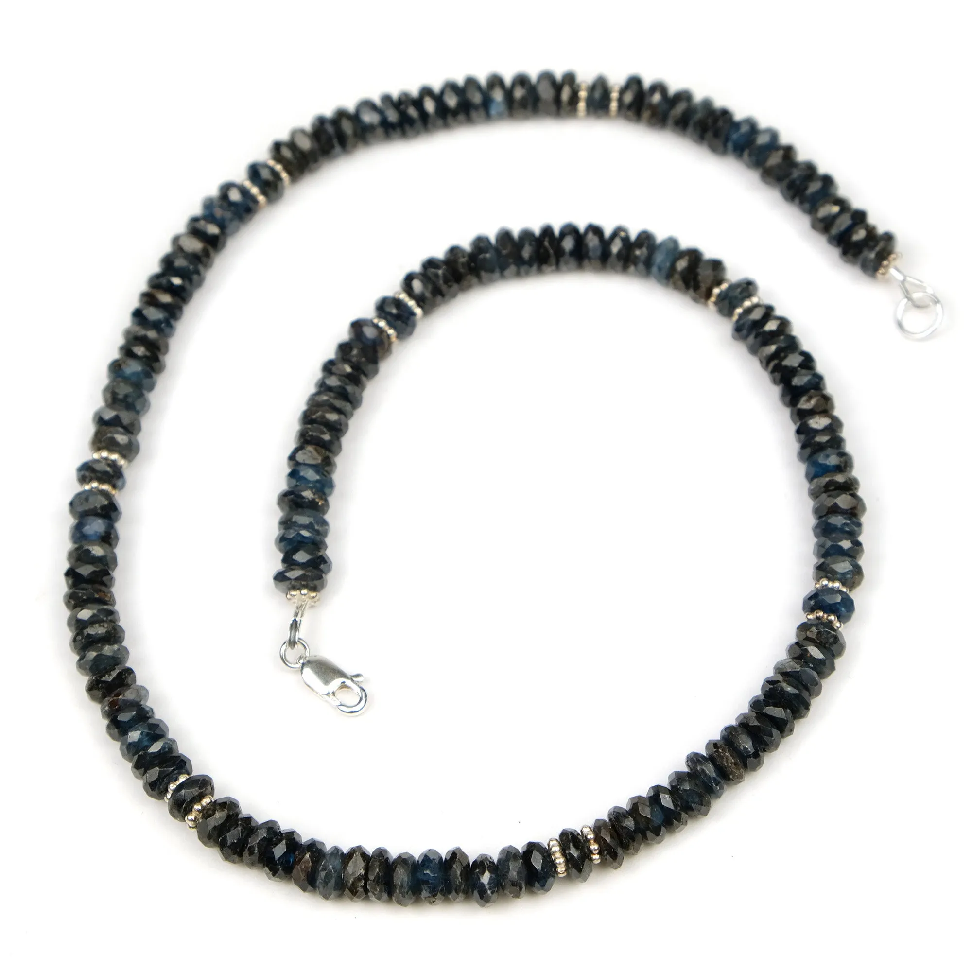 Kyanite Necklace with Silver Spacer Beads and Sterling Silver Lobster Claw Clasp