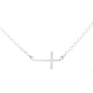 Ladies Silver Sideways Cross