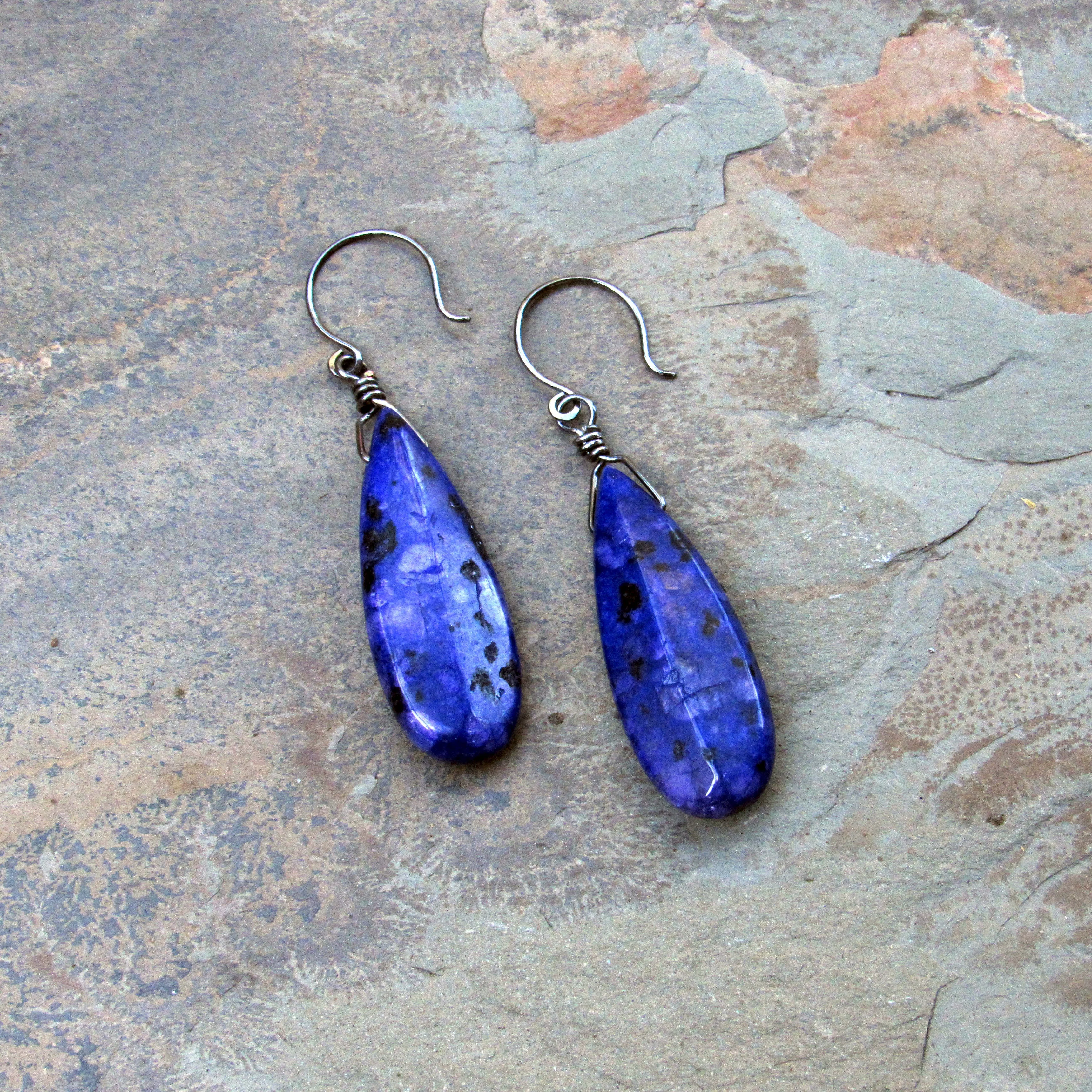 Lapis Lazuli Gemstone w/ Oxidized Sterling Silver Drop Earrings