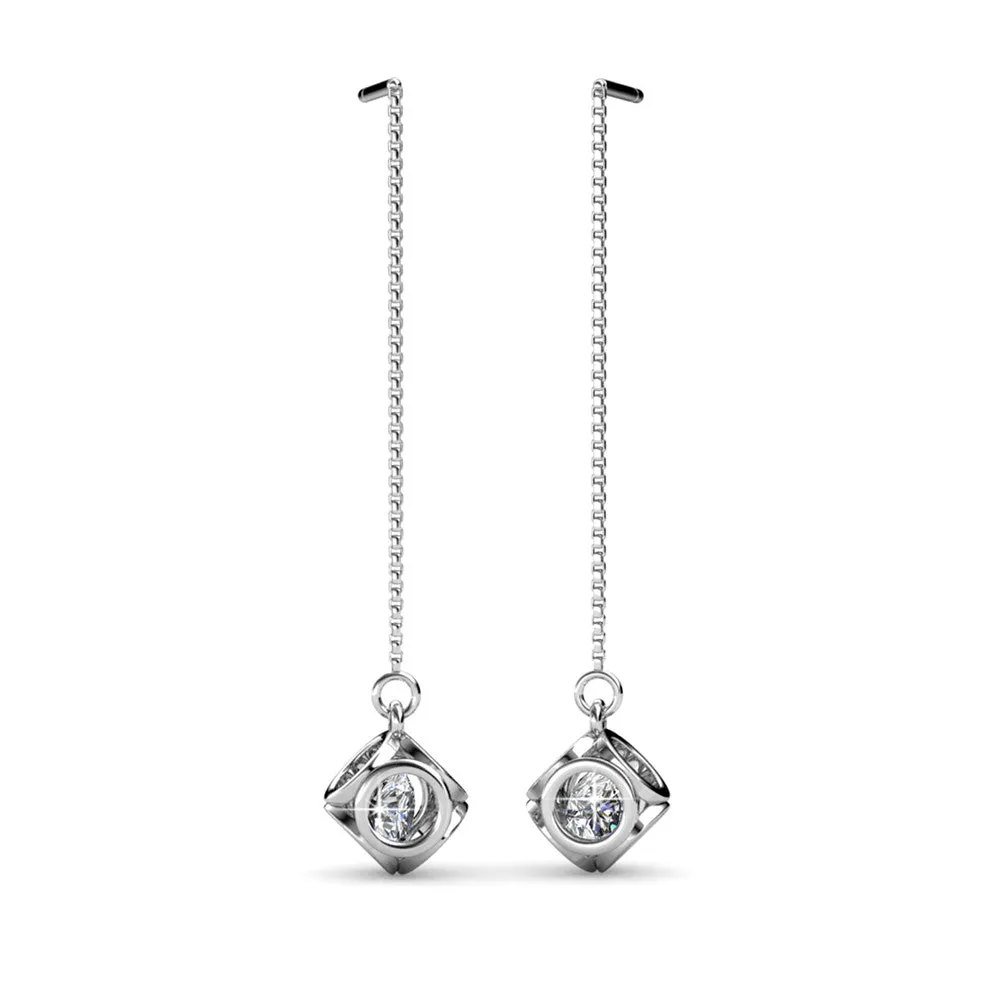 Lena 18k White Gold Drop Earrings with Swarovski Crystals