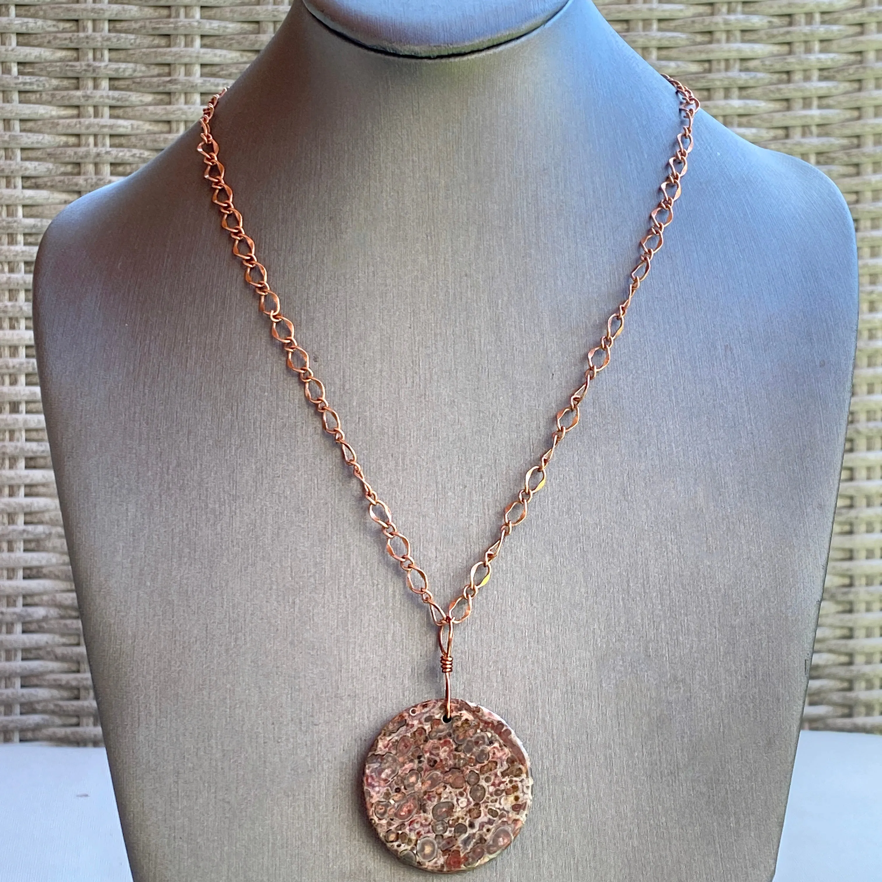 Leopard Print Jasper Necklace on copper chain