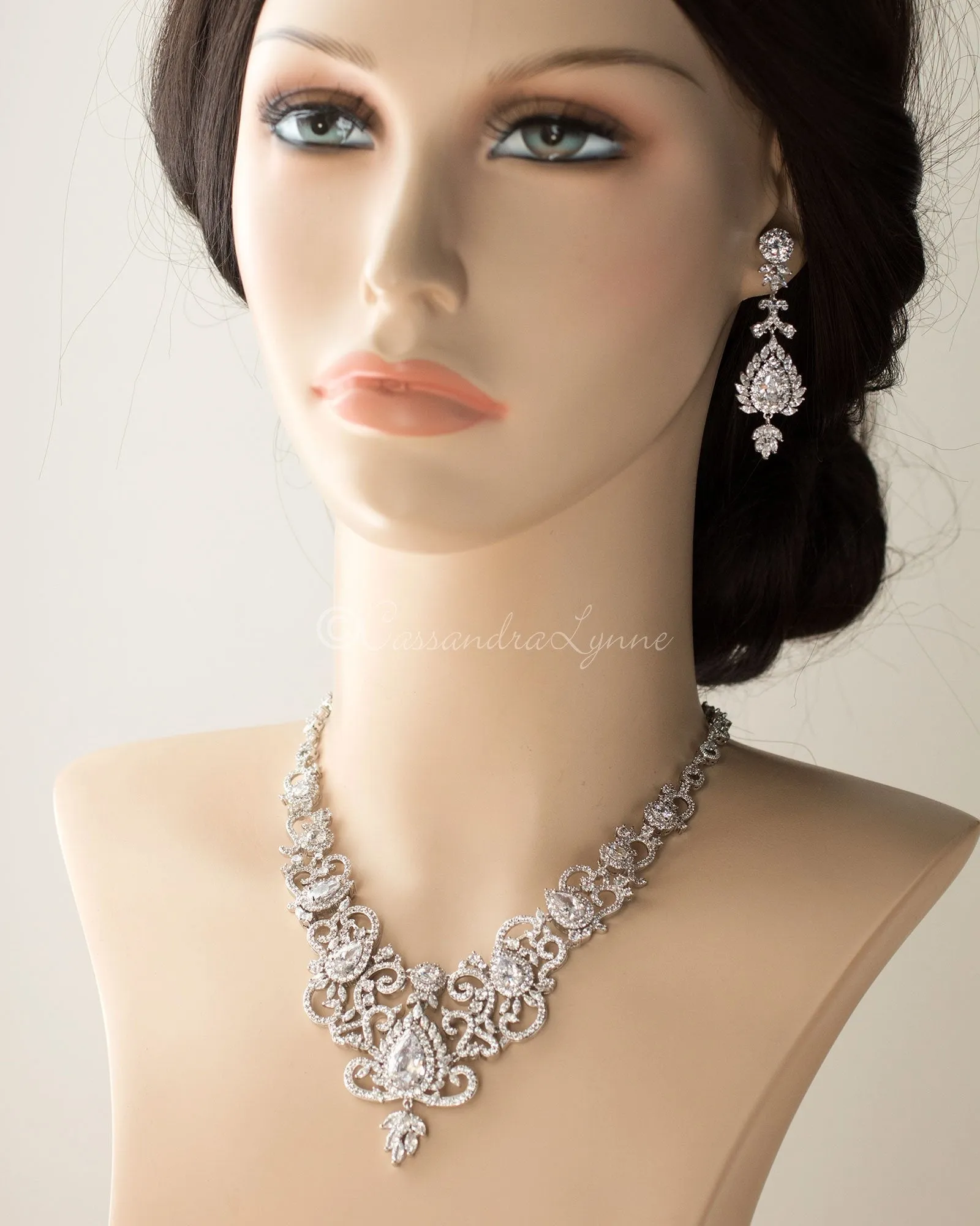 Luxury CZ Bridal Necklace and Earrings