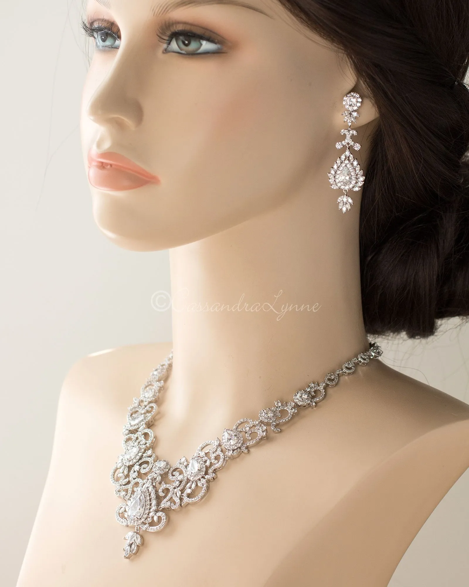 Luxury CZ Bridal Necklace and Earrings