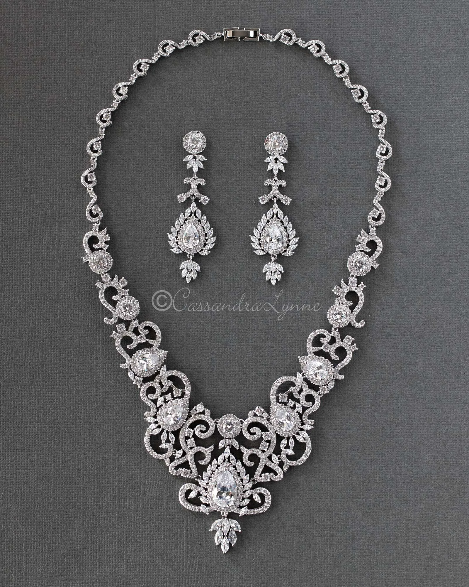 Luxury CZ Bridal Necklace and Earrings