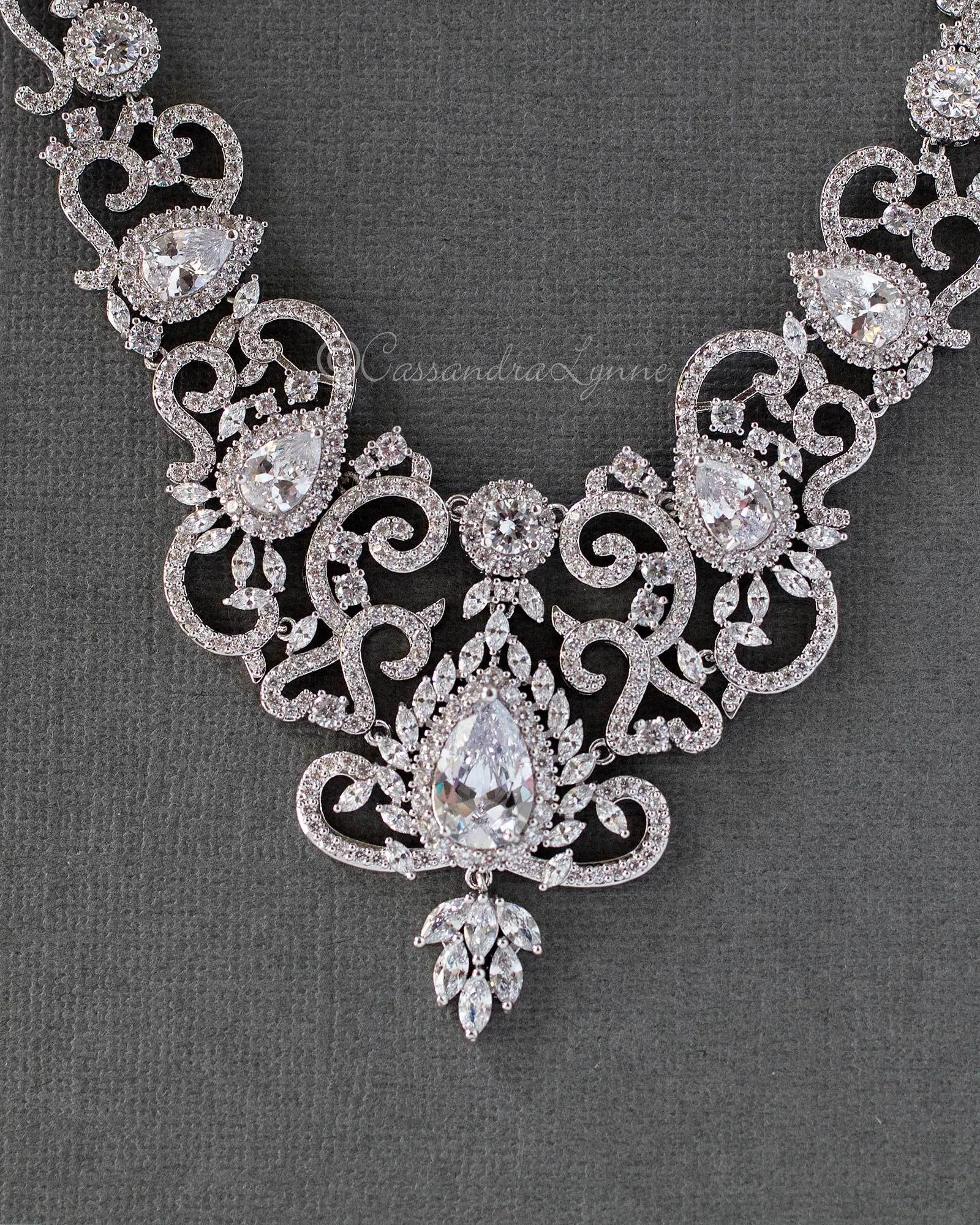 Luxury CZ Bridal Necklace and Earrings