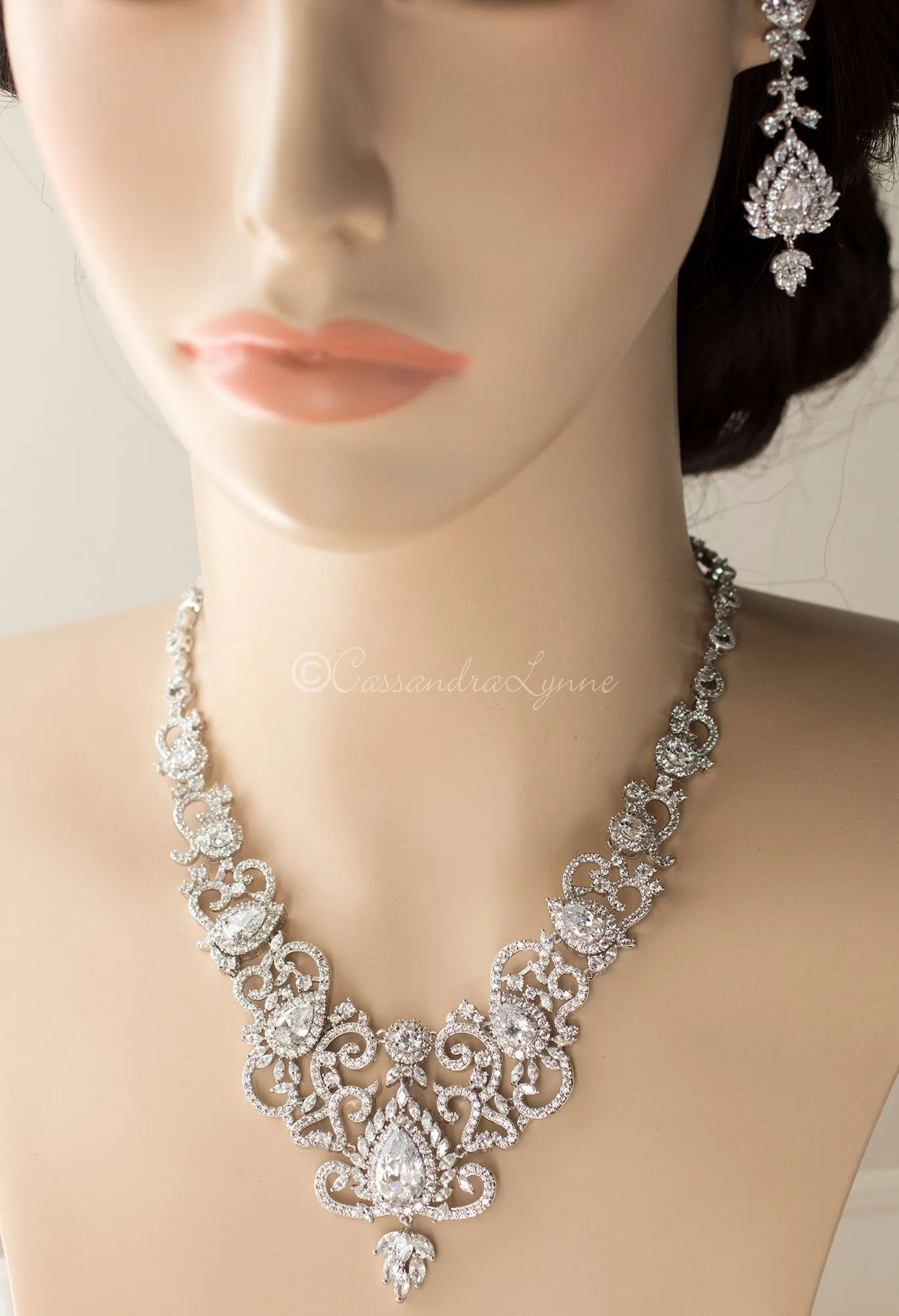 Luxury CZ Bridal Necklace and Earrings