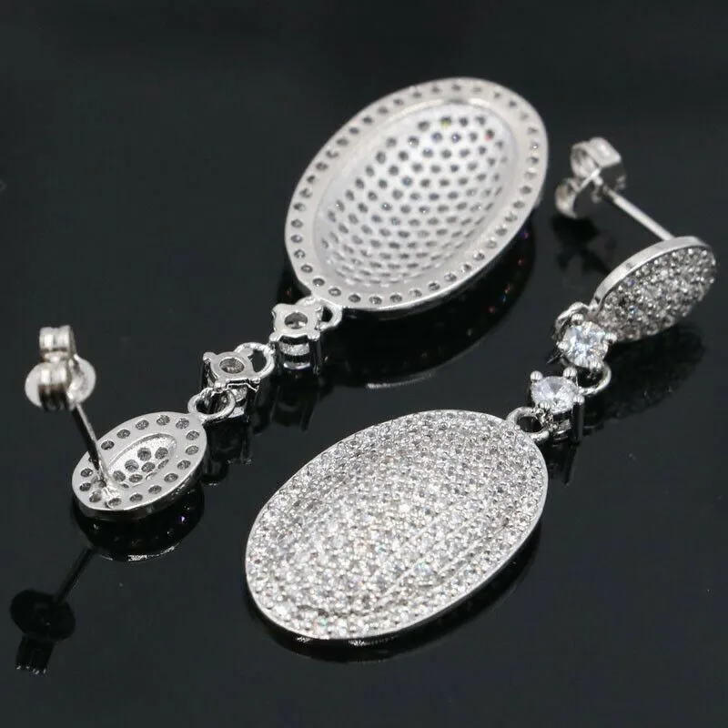 Micro-Pave Cubic Zirconia Long Drop Bridal Earrings 1.81