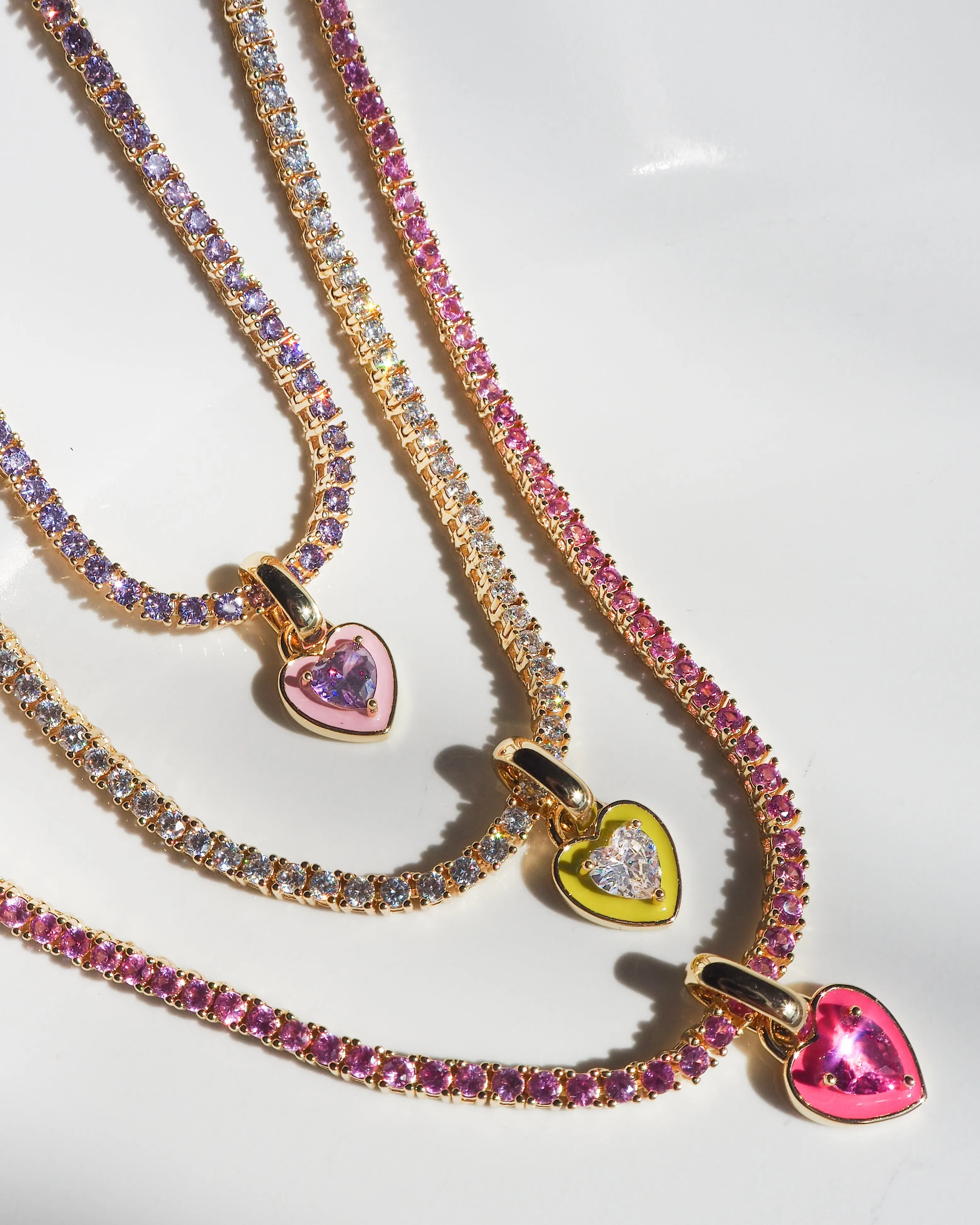 Mini Ballier Necklace with Heart Charm- Neon Yellow- Gold