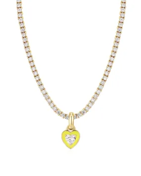 Mini Ballier Necklace with Heart Charm- Neon Yellow- Gold