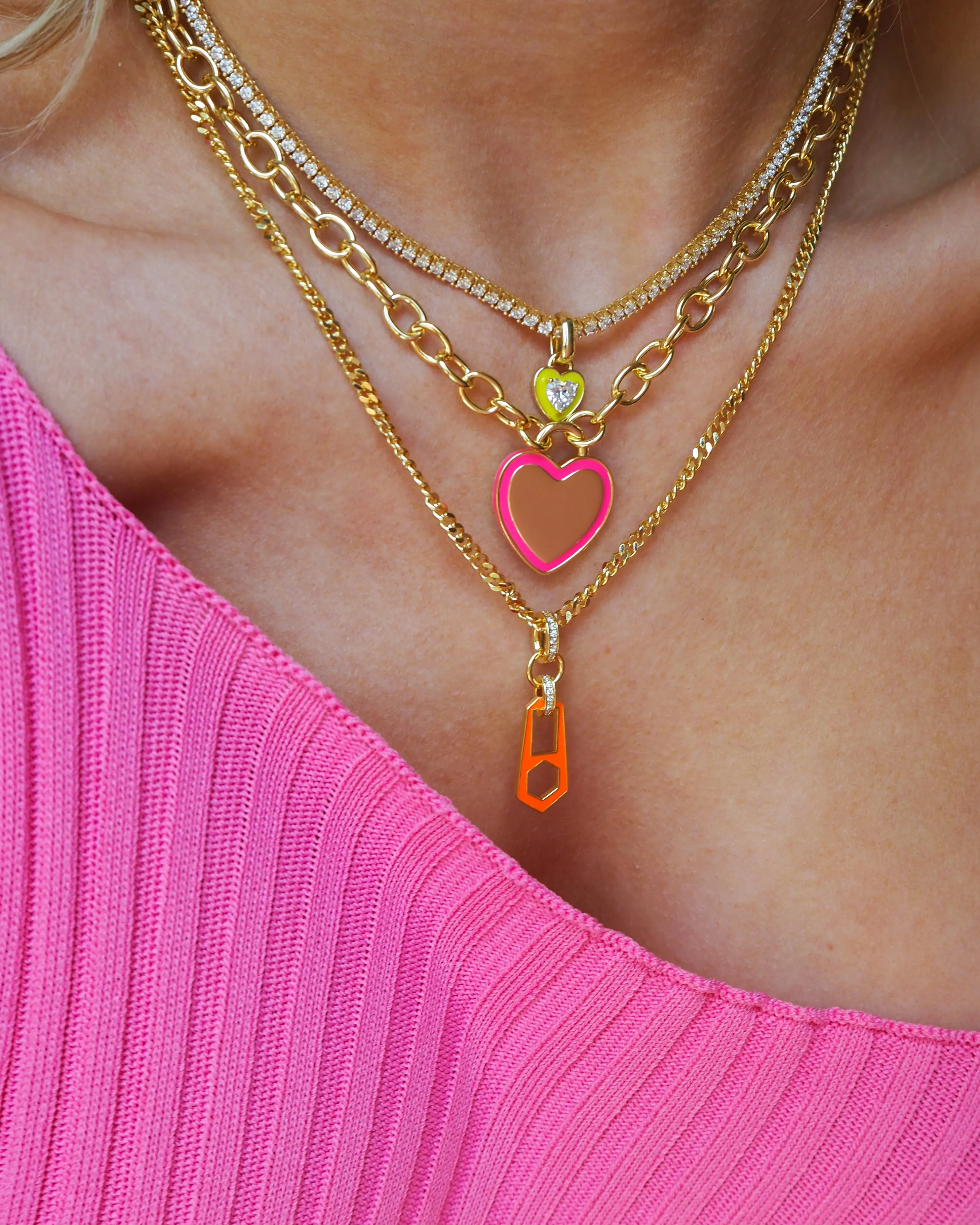 Mini Ballier Necklace with Heart Charm- Neon Yellow- Gold