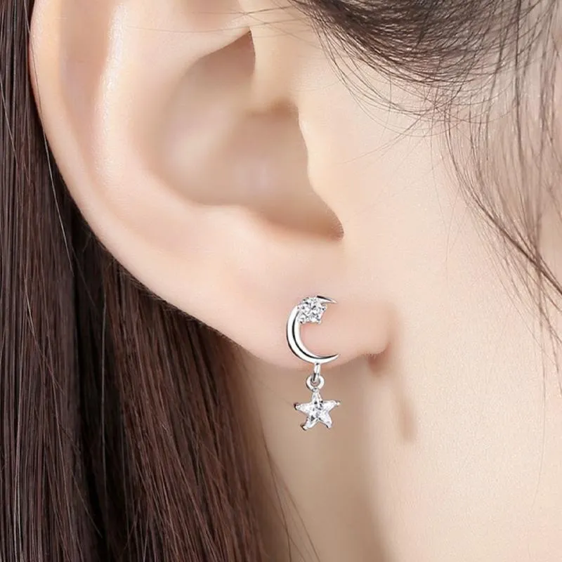 Moon and Star Asymmetry Stacking Earrings