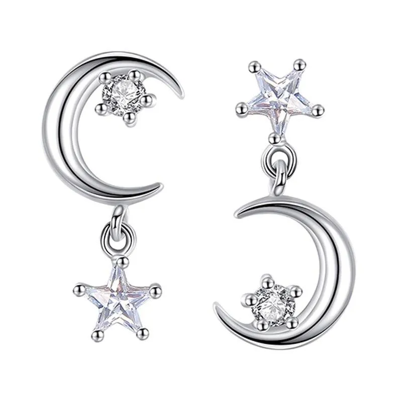 Moon and Star Asymmetry Stacking Earrings