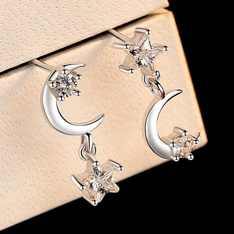 Moon and Star Asymmetry Stacking Earrings