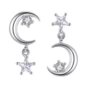 Moon and Star Asymmetry Stacking Earrings