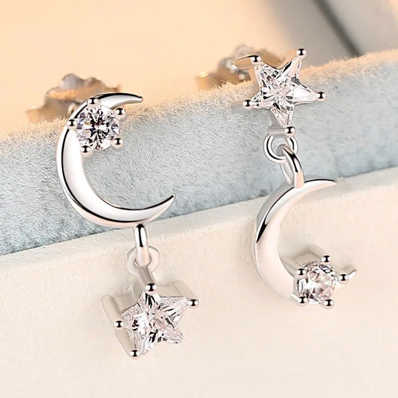 Moon and Star Asymmetry Stacking Earrings