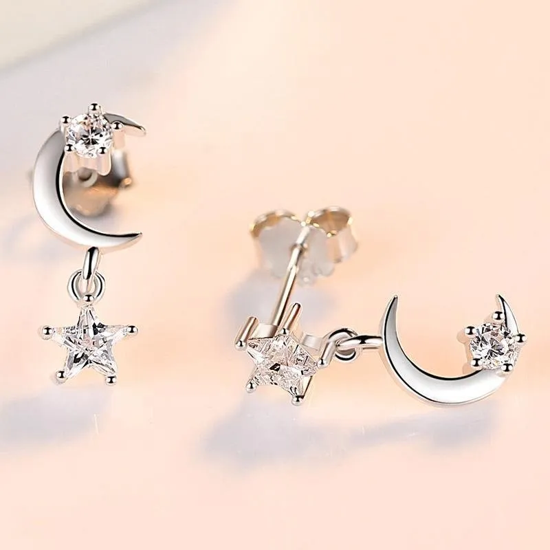 Moon and Star Asymmetry Stacking Earrings