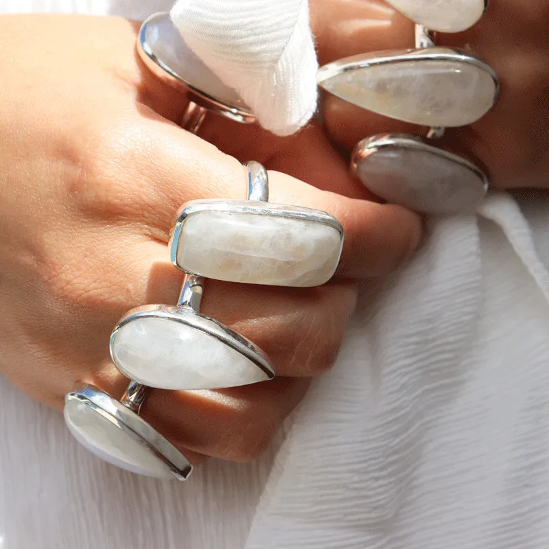 Moonstone Classic Rectangle Silver Ring