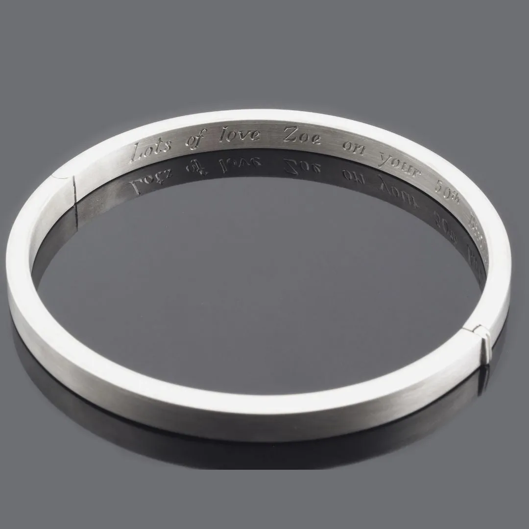 Personalised Satin Silver 5mm Square Cut Bangle