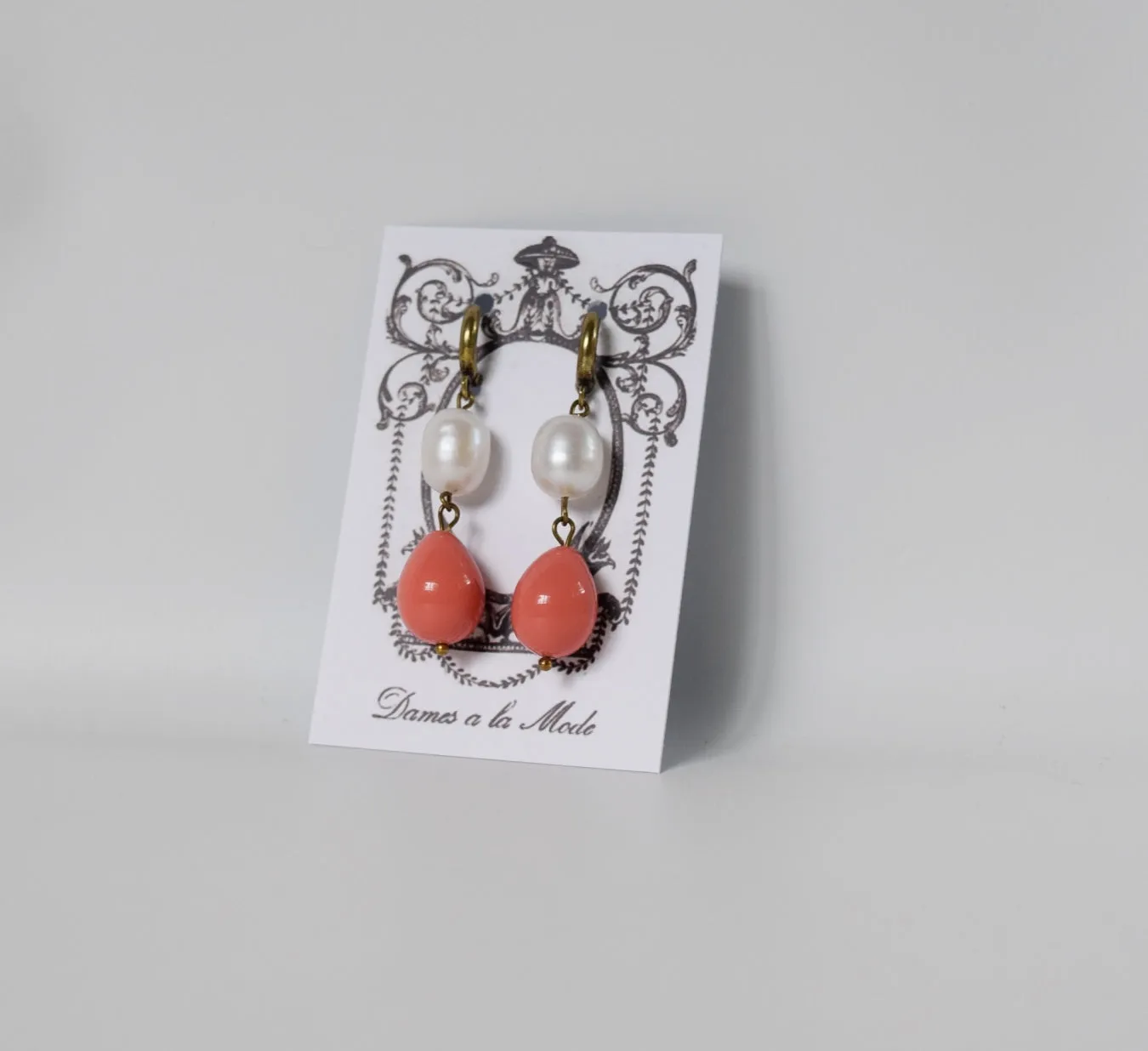 Pink Coral Shell and Pearl Earrings