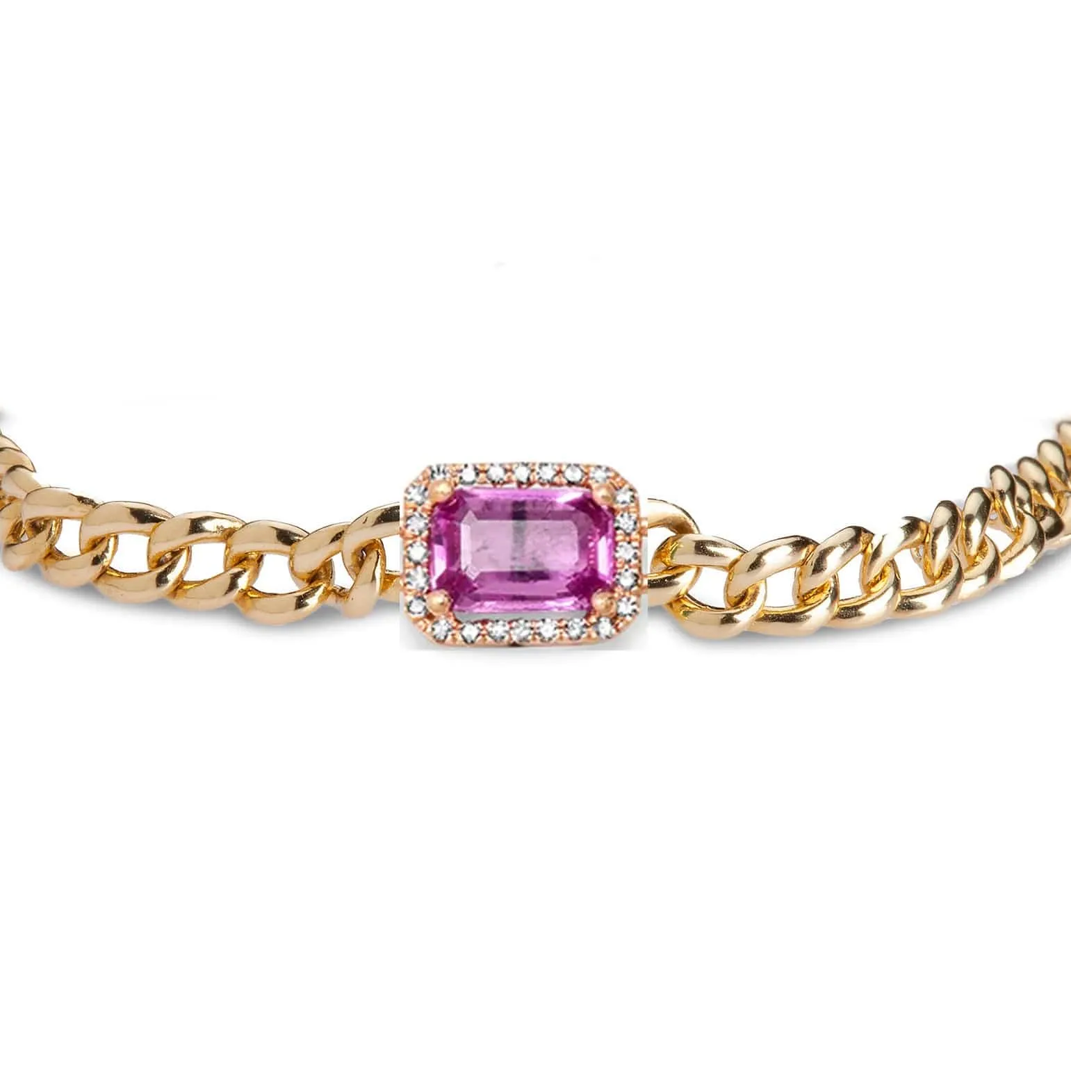 Pink Sapphire and Diamond Cuban Link Chain Necklace