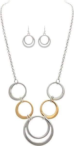 Rain - Two Tone Connected Rings Necklace Set