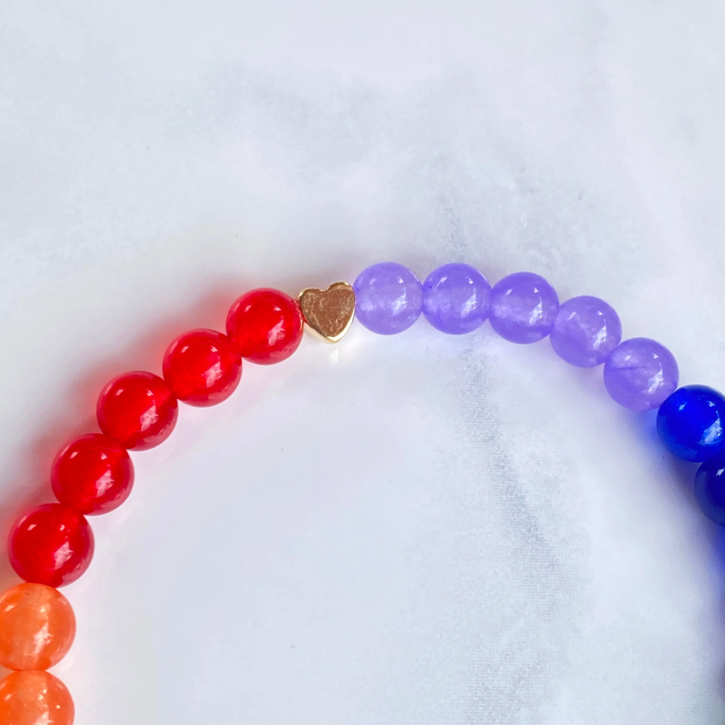 Rainbow of Jade gemstone Pride bracelet with gold heart Bracelet