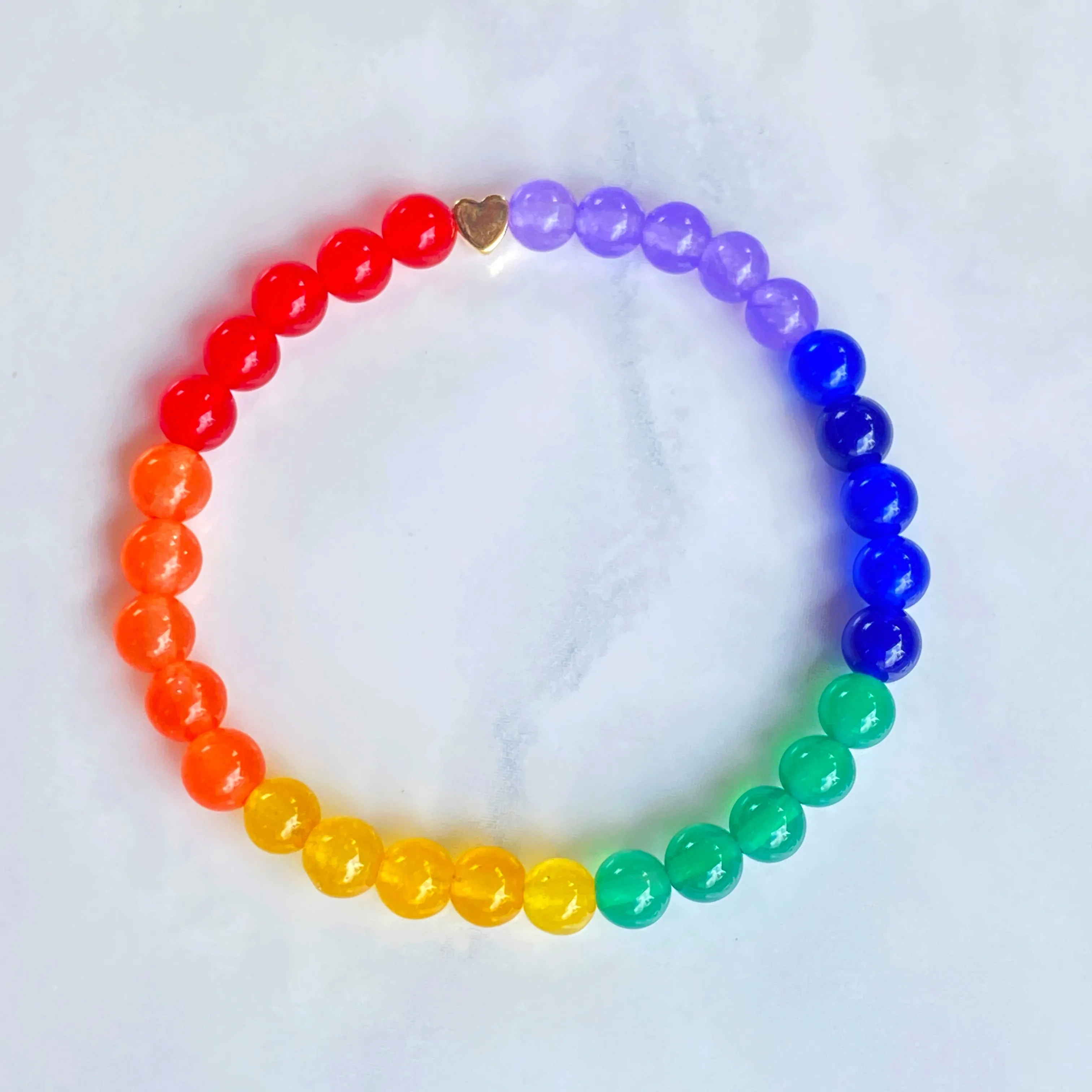 Rainbow of Jade gemstone Pride bracelet with gold heart Bracelet