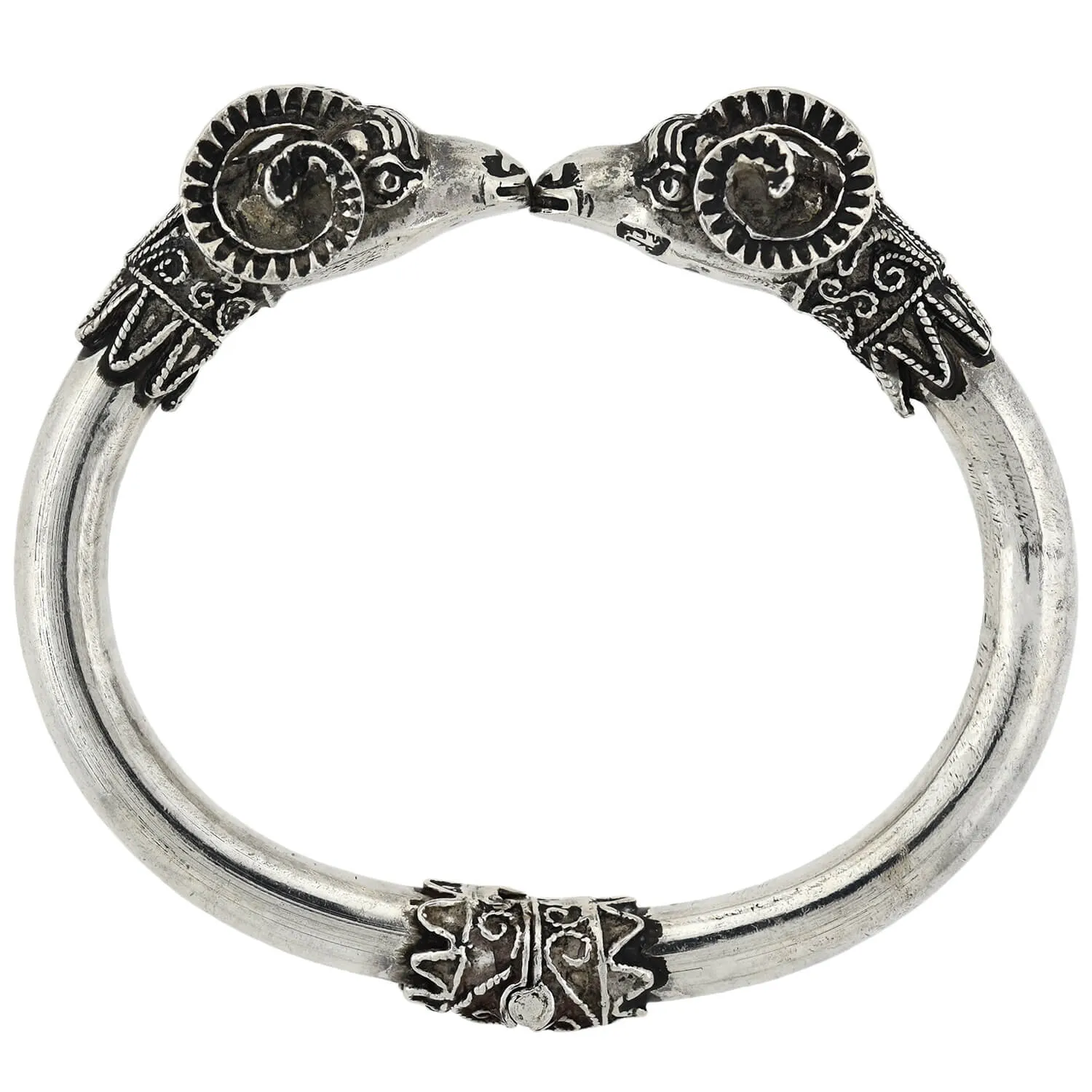 Retro Sterling Silver Ram's Head Hinged Bangle Bracelet