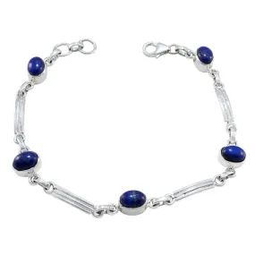 Riyo Genuine Gems Oval Faceted Navy Blue Lapis Lazuli Silver Bracelet gift for grandmom