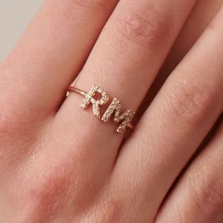 Rose Gold Diamond Initials Ring