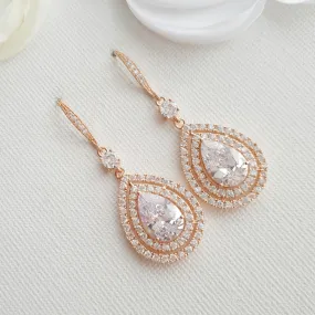 Rose Gold Large Teardrop Dangle Earrings-Joni