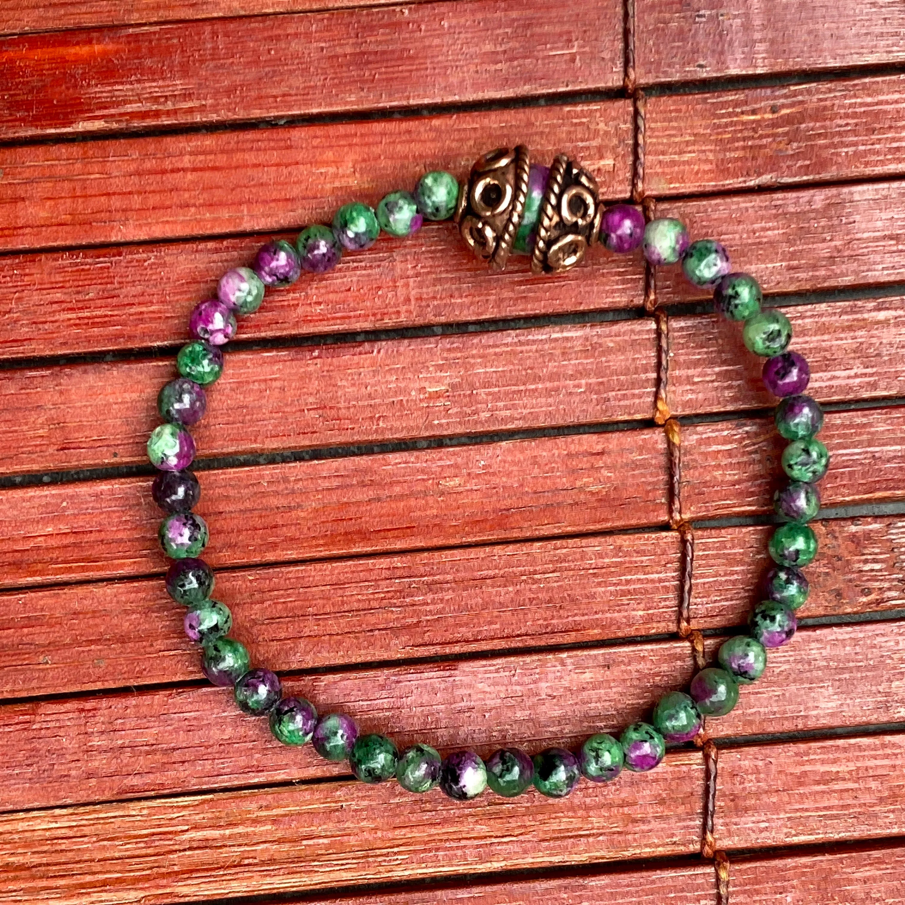 Ruby Zoisite and Copper Beaded Bracelet