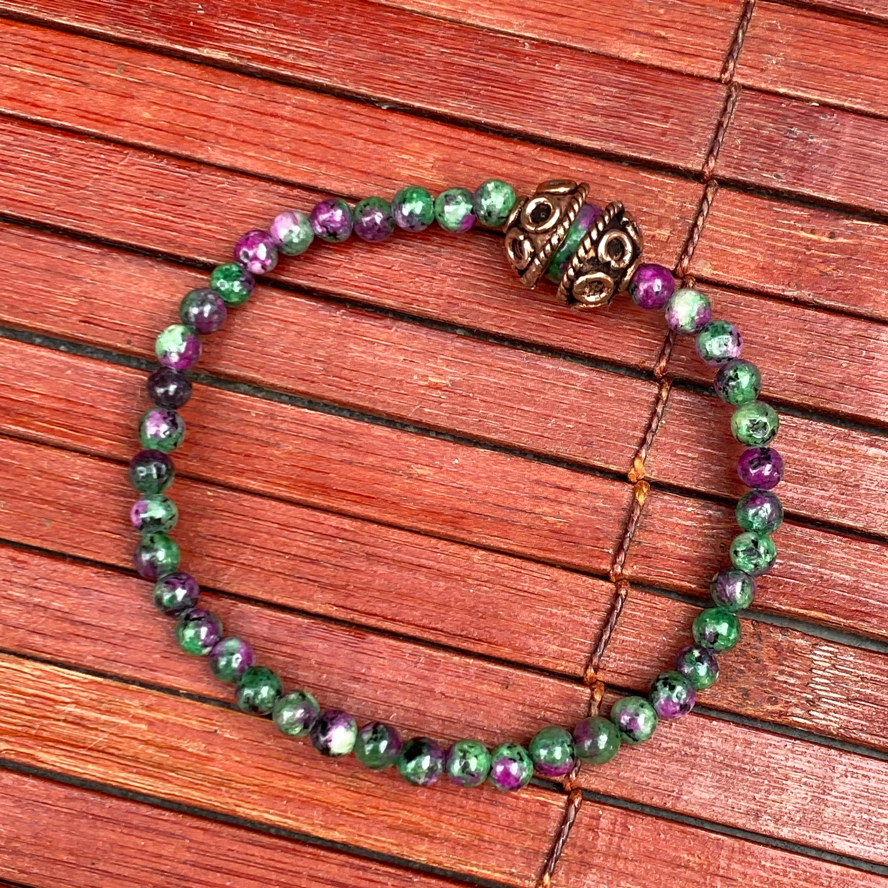 Ruby Zoisite and Copper Beaded Bracelet