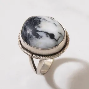 Scott Skeets White Buffalo Turquoise Round Navajo USA Native American Made 925 Sterling Silver Ring