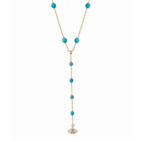 Silver 18kt gold plated turquoise diamond eye pendant lariat necklace