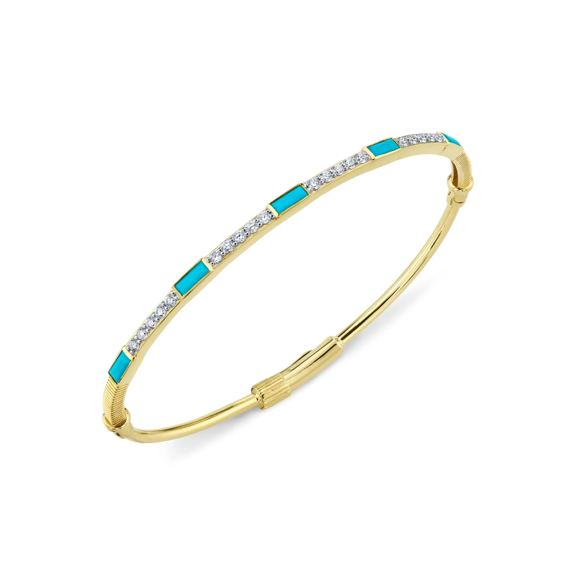 SLOANE STREET 18K YELLOW GOLD BAGUETTE TURQUOISE AND DIAMOND BANGLE BRACELET