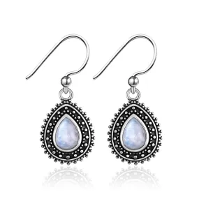 Small Sterling Silver Natural Rainbow Moonstone Teardrop Dangle Earrings