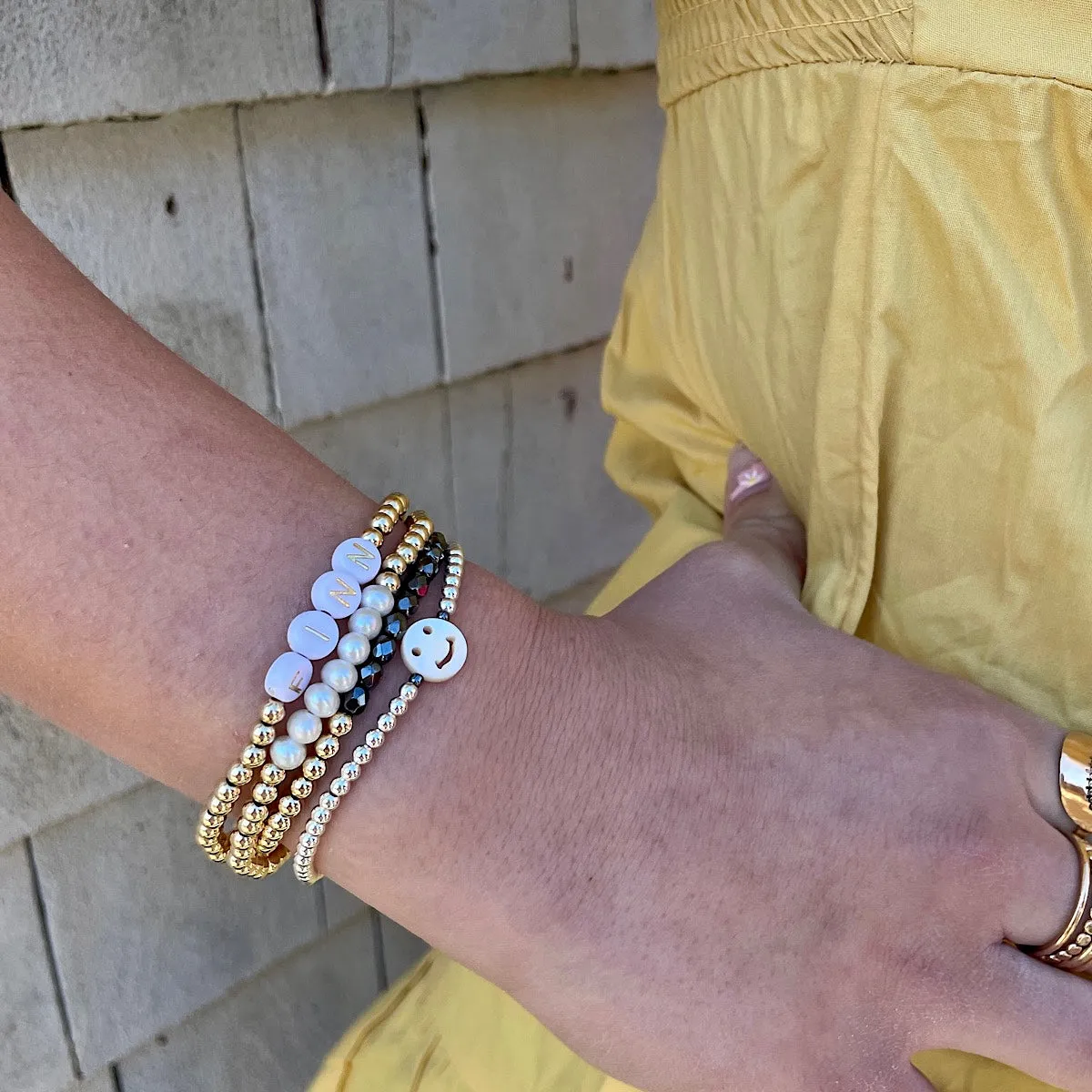 Smiley Face Bead Bracelet Silver