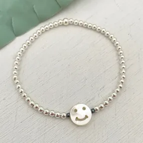 Smiley Face Bead Bracelet Silver