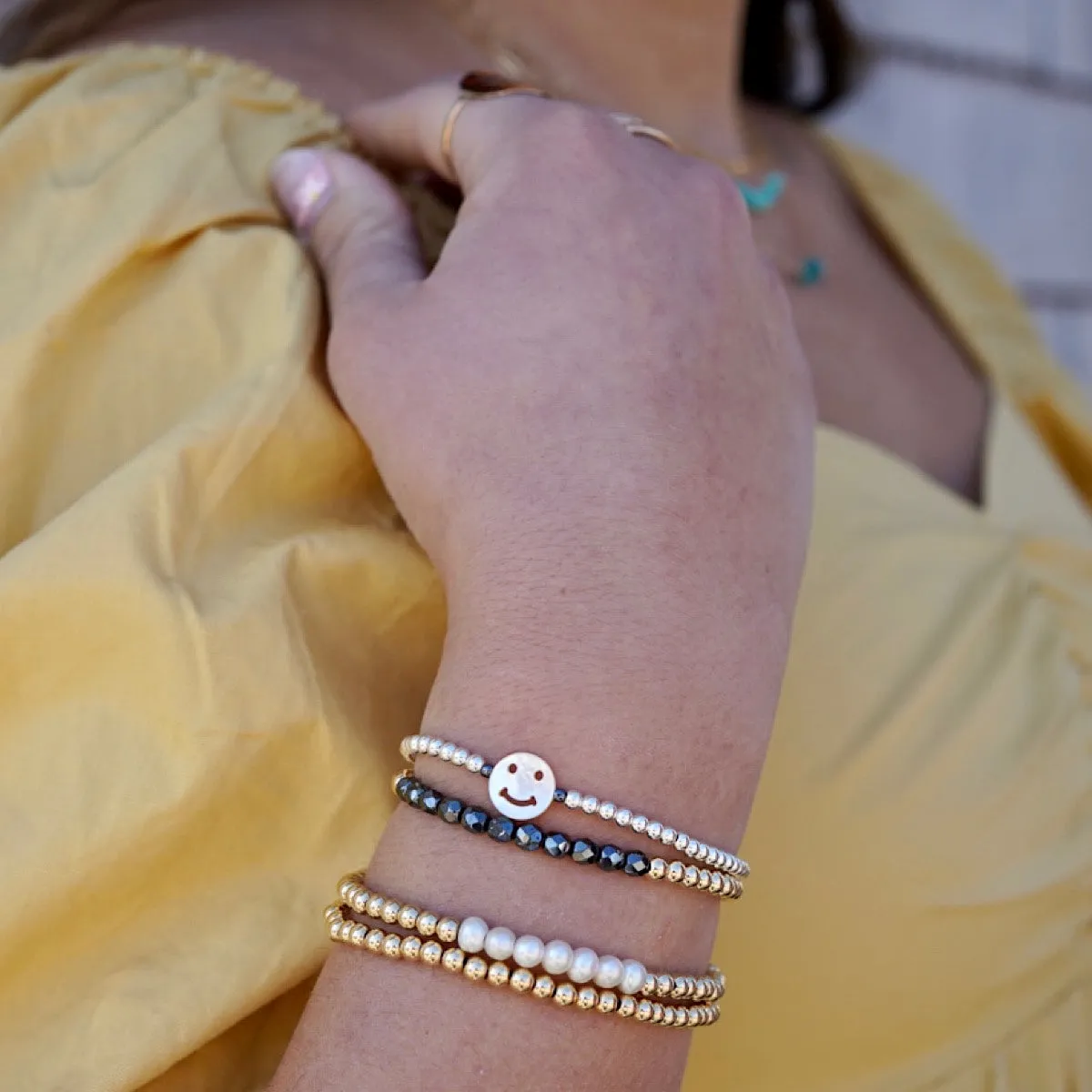 Smiley Face Bead Bracelet Silver