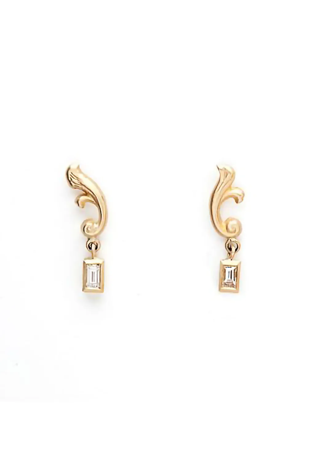 Sofia Kaman 14KYG Scroll Baguette Diamond Dangle Earrings