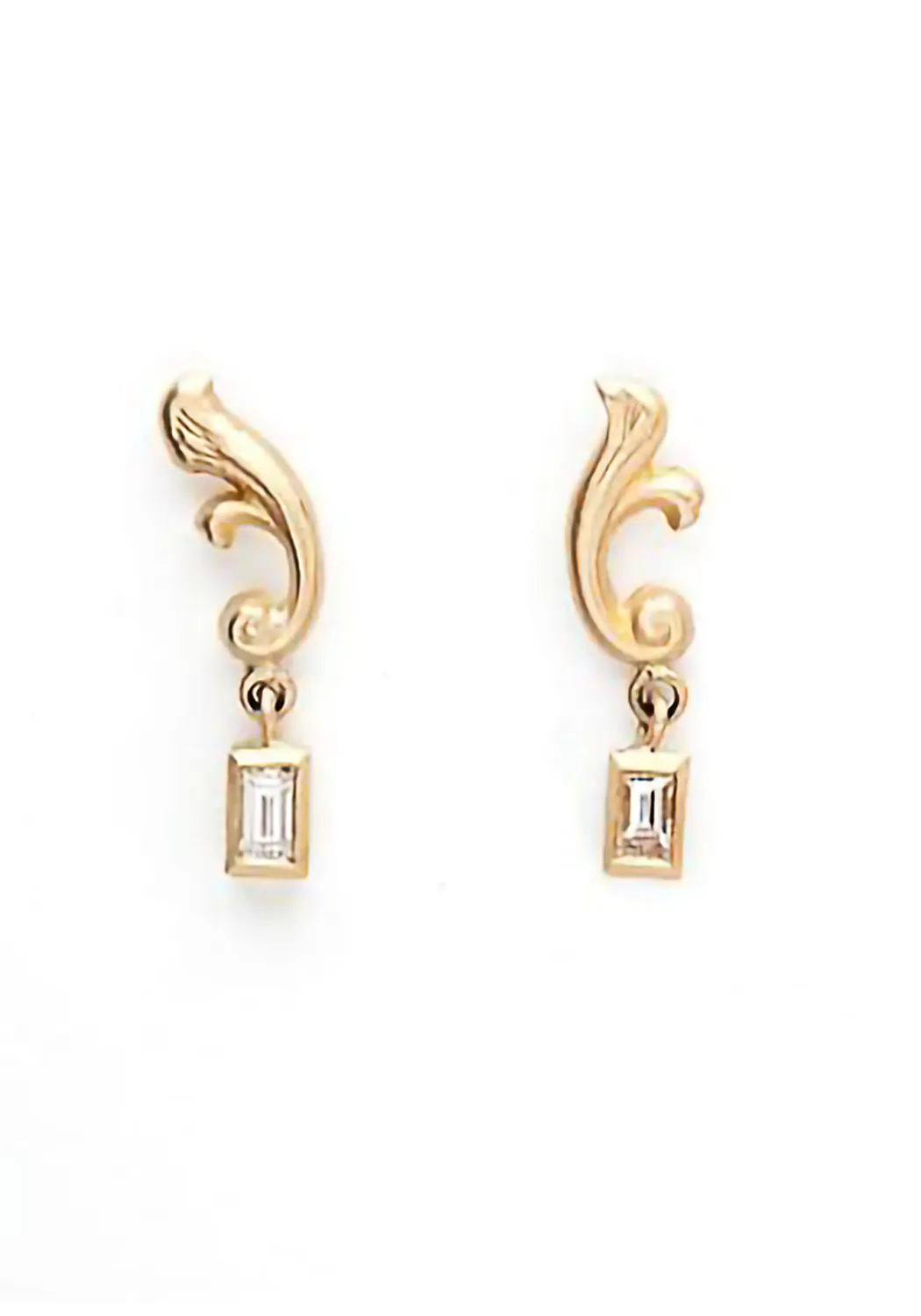 Sofia Kaman 14KYG Scroll Baguette Diamond Dangle Earrings