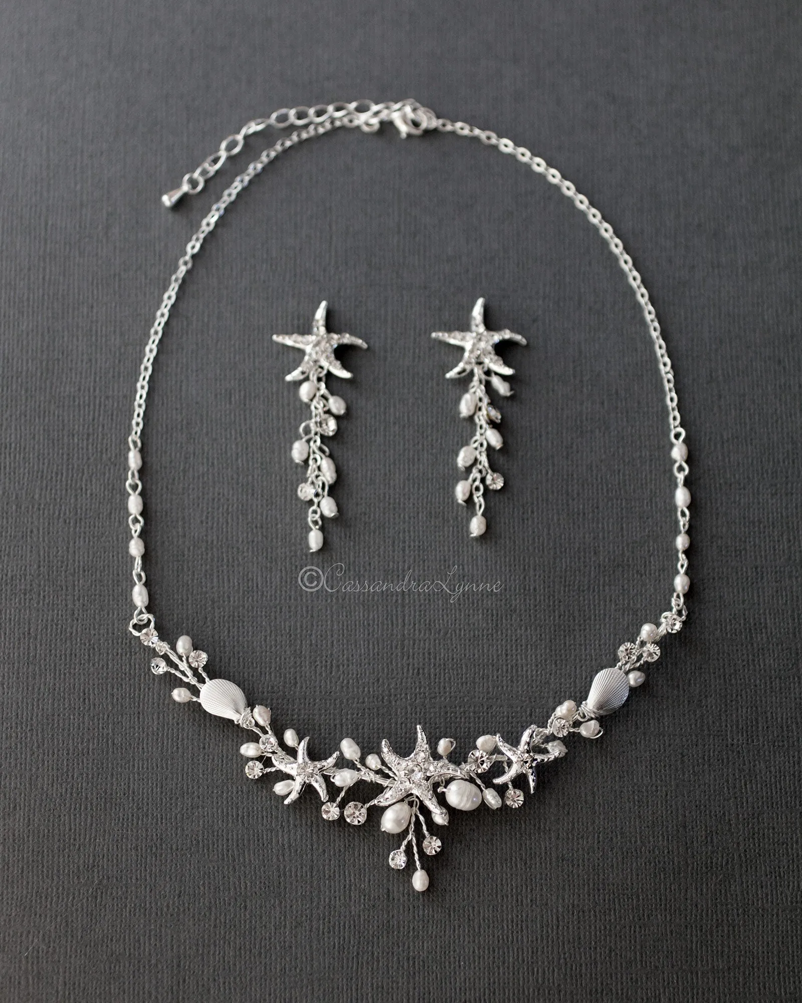 Starfish and Pearl Bridal Necklace Set