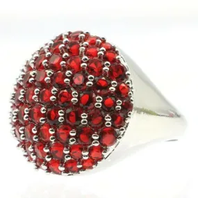 Sterling Silver Created Red Ruby Dome Cocktail Ring