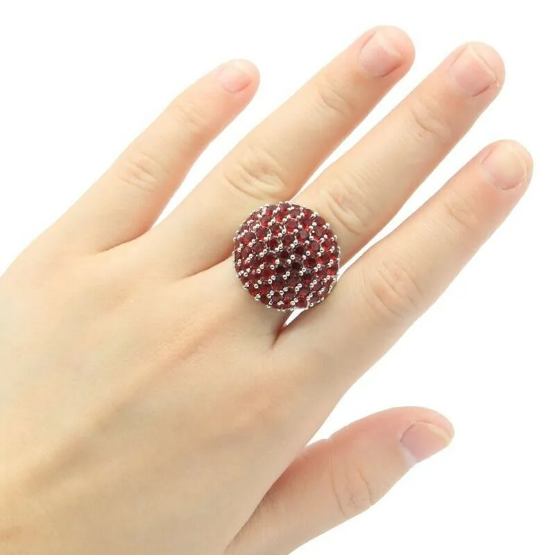 Sterling Silver Created Red Ruby Dome Cocktail Ring