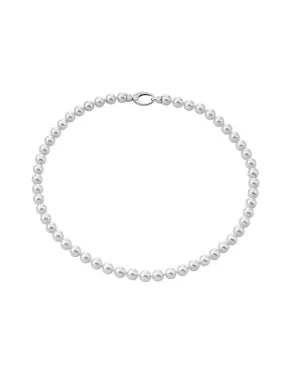 Sterling Silver Rhodium Plated Choker for Women with Organic Pearl, 6mm Round White Pearl, 15.7" Length, Lyra Collection