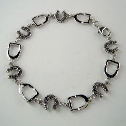 Stirrup and Horseshoe Bracelet Sterling Silver