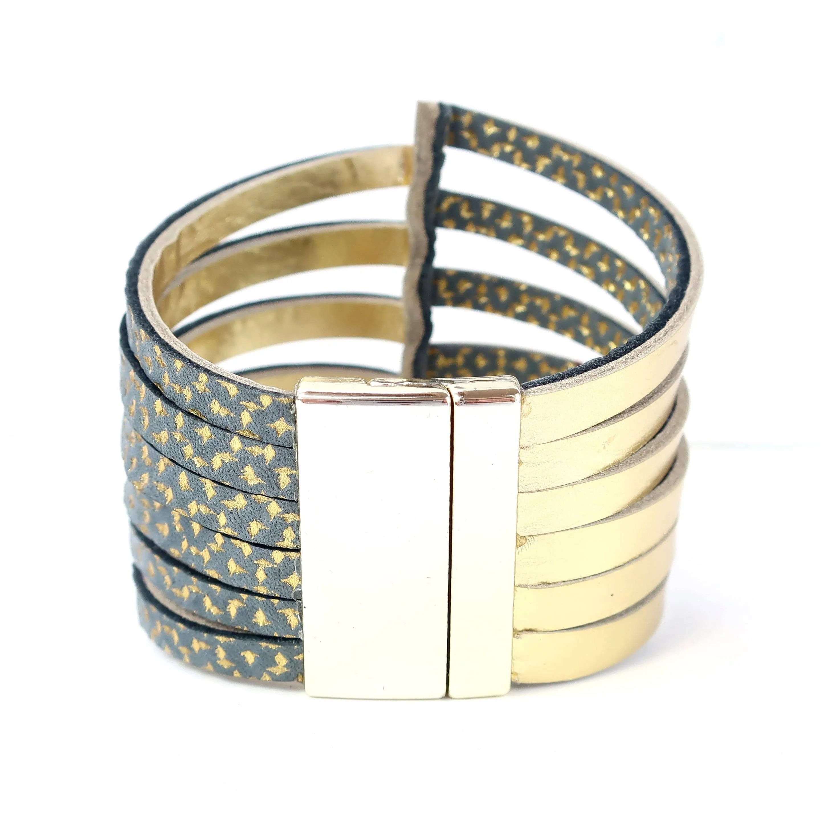 Stripes Yellow leather bracelet