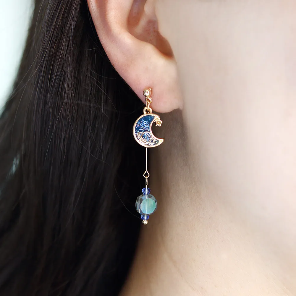 Sun and Moon Mismatched Drop Earrings